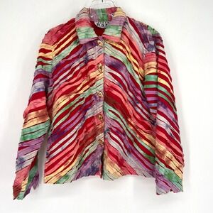 Keren Hart Jacket Womens M Striped Rainbow Maximalist Boho Hippie Artsy Eclectic